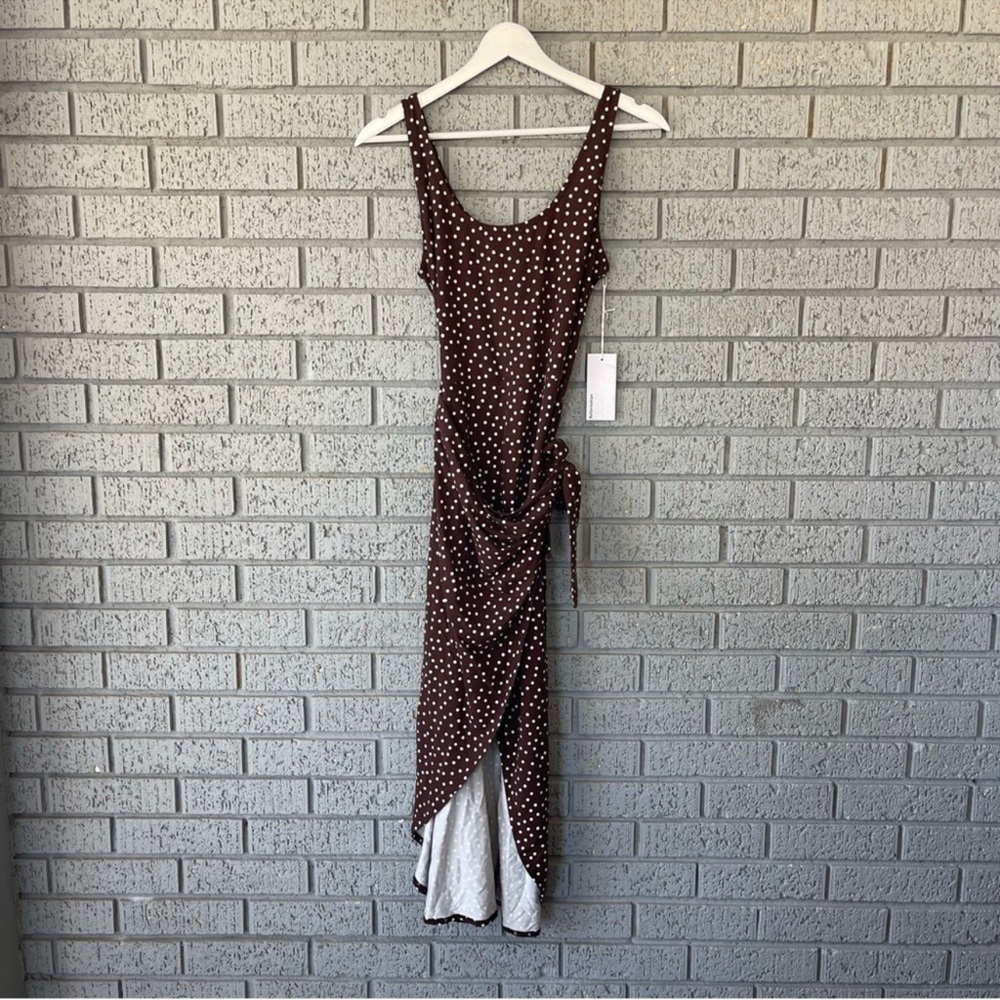 NWT Reformation Kaila Wrap Dress in Mocha Brown Polka Dots Size Medium - Picture 5 of 7